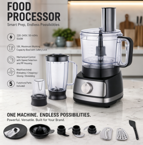 Stainless Steel Multifunction Food Processor 5 In 1 Vegetable Chopper Dough Kneader Juicer Blender For Home Kitchen